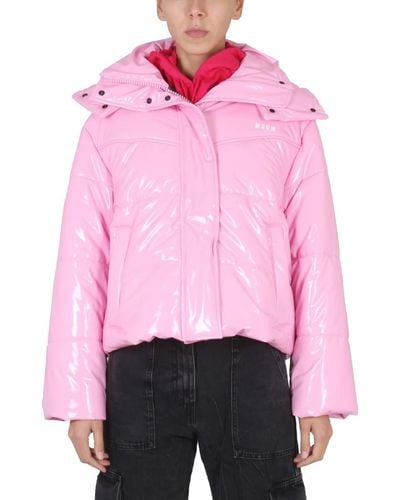 MSGM Down Jacket With Hood - Pink