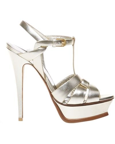 Saint Laurent Tribute 105 Metallic Leather Platform Sandal