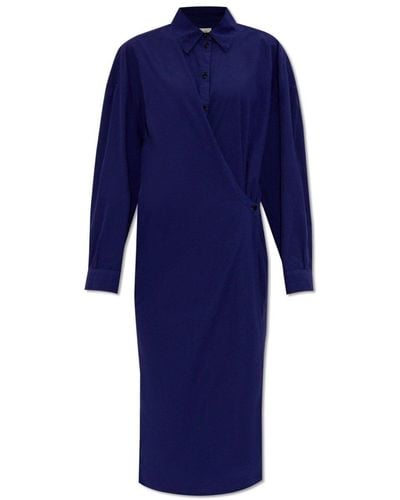 Lemaire Asymmetric Twisted Midi Shirt Dress - Blue