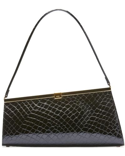 N°21 Jeanne Crocodile-embossed Shoulder Bag - Black