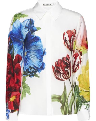 Alice + Olivia Willa Print Silk Shirt - White