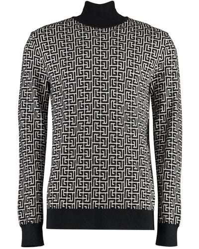 Balmain Wool Blend Turtleneck Sweater - Black