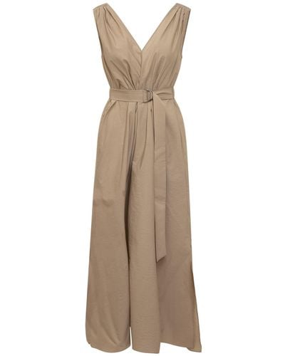 Brunello Cucinelli Techno Cotton Poplin Dress With Precious Shoulder Detail - Natural