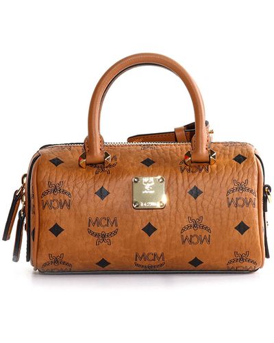 MCM Mini Boston Bag With Shoulder Strap - Brown