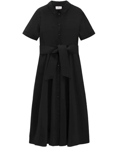 Woolrich Tie-waist Short-sleeved Shirt Dress - Black