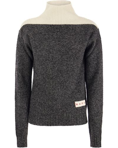 Marni Turtleneck Jumper With Block Colour Processing - Grey