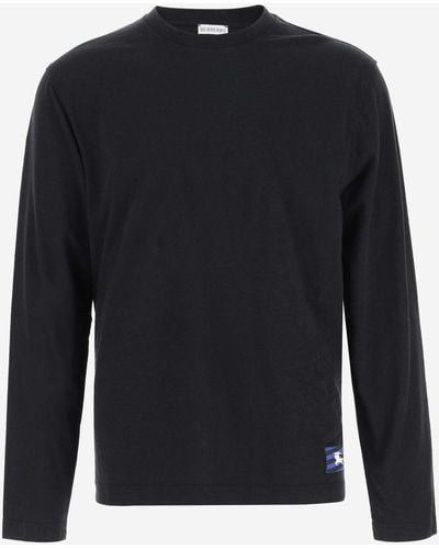 Burberry Long Sleeve Cotton T-shirt With Logo - Blue