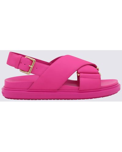Marni Fucshia Leather Fussbett Sandals - Pink