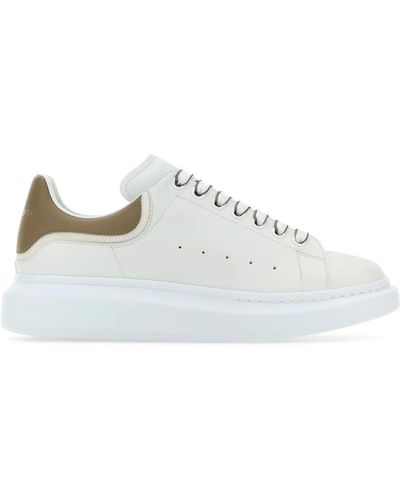 Alexander McQueen Leather Trainers With Dove Leather Heel - White