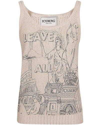 Iceberg Roma Embroidered Knitted Tank Top - Natural