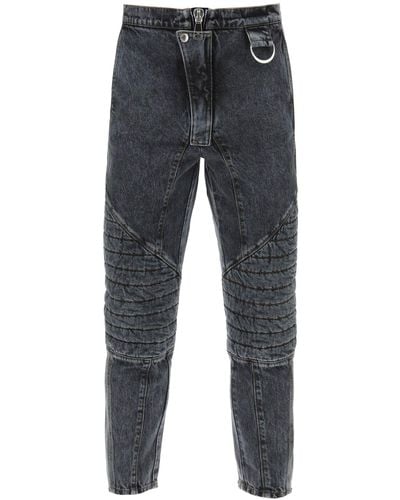 Balmain Jeans With Quilted And Padded Inserts - Blue