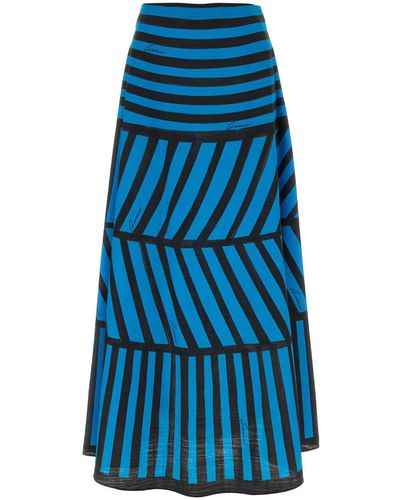 Gucci Printed Cotton Blend Long Skirt - Blue