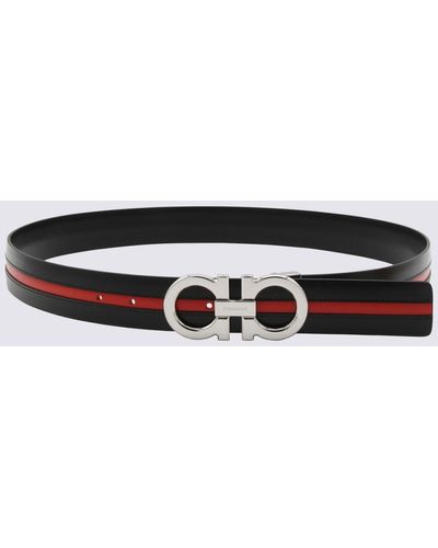 Ferragamo Black And Red Leather Band Gancini Belt
