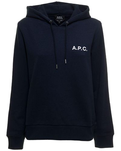 A.P.C. Woman's Blue Cotton Hooded Hoodie