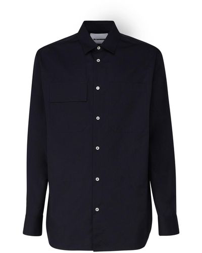 Jil Sander Long-Sleeved Straight-Cut Cotton Shirt - Blue