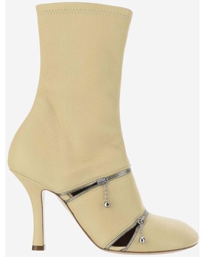 Burberry Peep Leather Boots - Natural