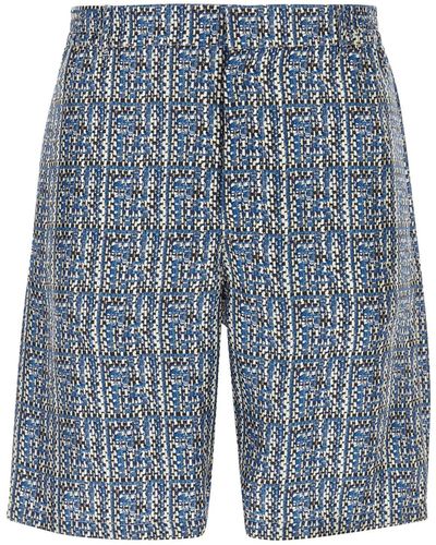 Fendi Printed Silk Bermuda Shorts - Blue