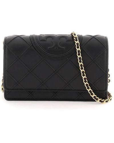 Tory Burch Fleming Leather Wallet On Chain - Black