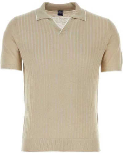 Fedeli Sand Linen Blend Twist Polo Shirt - Natural