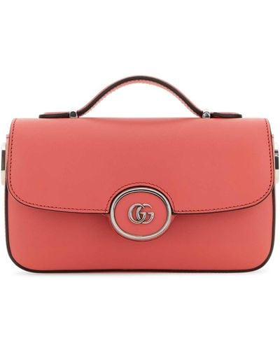 Gucci Dark Leather Mini Petite Gg Handbag - Red