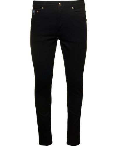 Versace Jeans Couture Black Skinny Jeans With Logo In Cotton Denim