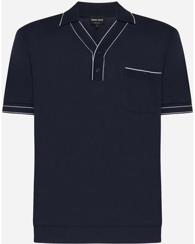 Giorgio Armani Viscose & Wool Polo Shirt - Blue