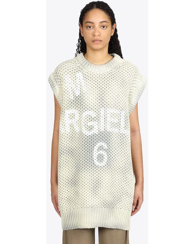 MM6 by Maison Martin Margiela Abito Mm6 Cotton Knitted Vest With Logo - Natural