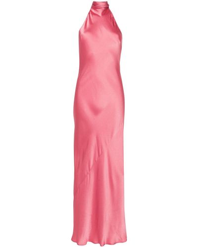 Semicouture Pastel Silk Satin Flared Dress - Pink