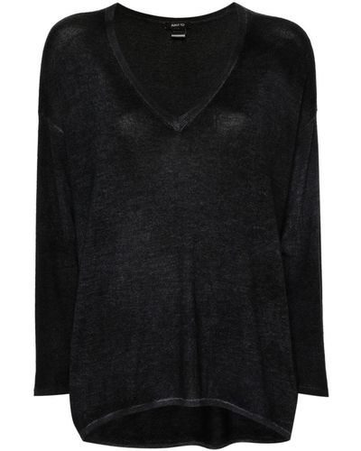 Avant Toi Hand Painted Oversize V-Neck Pullover - Black