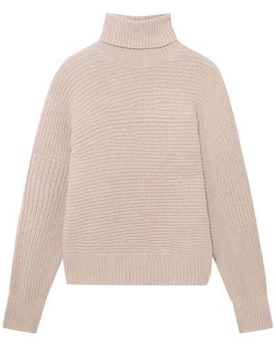 Stella McCartney Asymmetrical Sweater In Ribbed Cashmere Knit - Natural