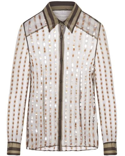 Dries Van Noten 00810-Chowy Emb 8105 W.W.Shirt Silk Mousseline Printed With Bicolor Stripes - White