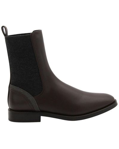 Brunello Cucinelli Monili-chain Flat Ankle Boots - Black