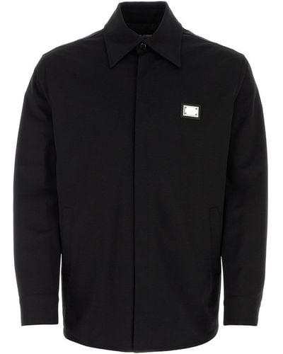 Dolce & Gabbana Logo-Plaque Concealed Fastened Overshirt - Black