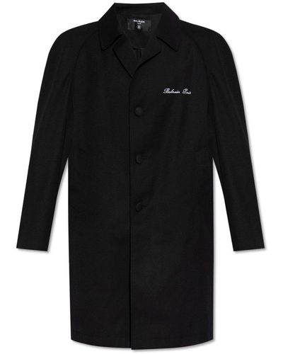 Balmain Coat With Logo, - Black
