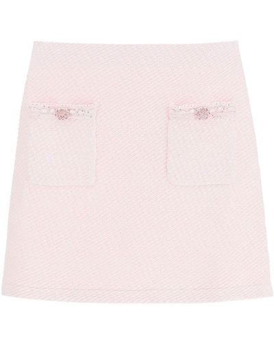 Self-Portrait Knit Mini Skirt With Jewel Buttons - Pink