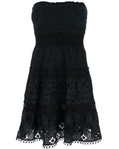 Temptation Positano Black Short Embroidered Dress In Cotton