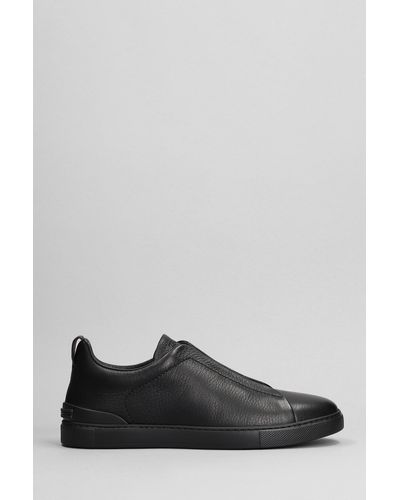Zegna Triple Stitchtm Full-grain Leather Slip-on Sneakers - Black