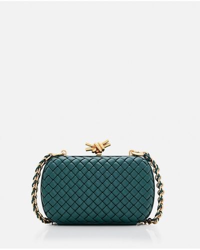 Bottega Veneta Knot Leather Clutch Bag W/Chain - Green