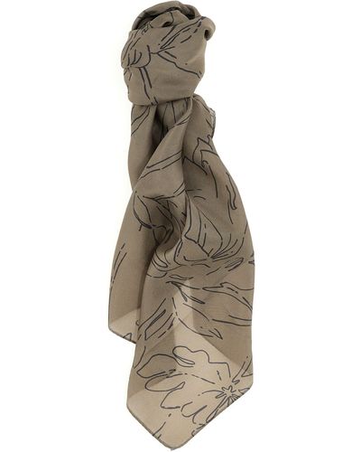 Brunello Cucinelli Printed Silk Scarf Scarves, Foulards - Natural