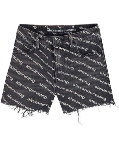 Alexander Wang Logo-Print Denim Shorts - Grey