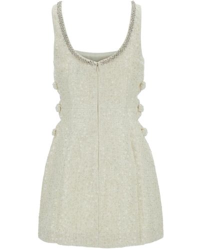 Self-Portrait Mini Ivory Dress With Bows And Cut-out In Tweed Woman - White
