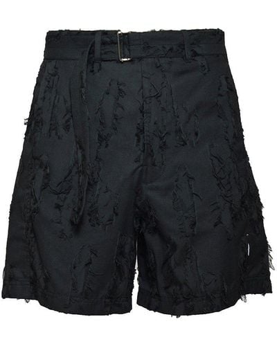 MSGM Mid-rise Distressed Belted Shorts - Black