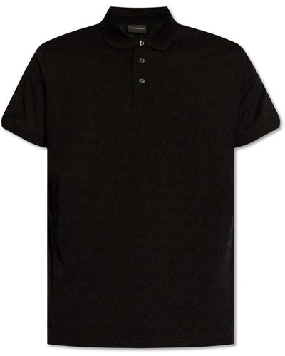 Emporio Armani Monogrammed Polo Shirt - Black