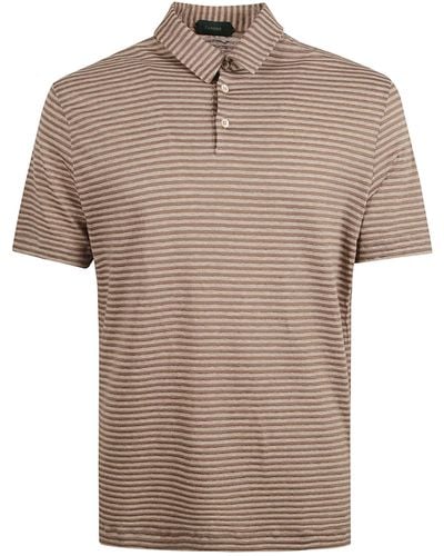 Zanone Regular Stripe Polo Shirt - Brown