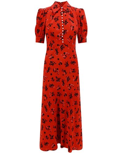Alessandra Rich Floral-print Fla-hem Silk Midi Dress - Red