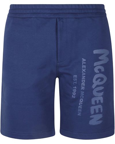 Alexander McQueen Graffiti Print Shorts - Blue
