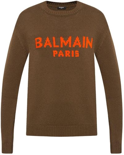 Balmain Wool Logo Sweater - Brown