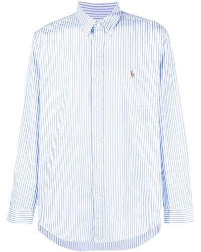 Polo Ralph Lauren Embroidered-pony Striped Shirt - Blue
