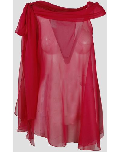 Alberta Ferretti Silk Chiffon Blouse - Red