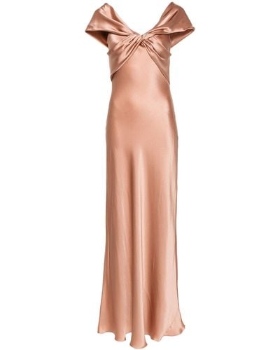 Alberta Ferretti Long Bronze Silk Blend Satin Dress - Natural